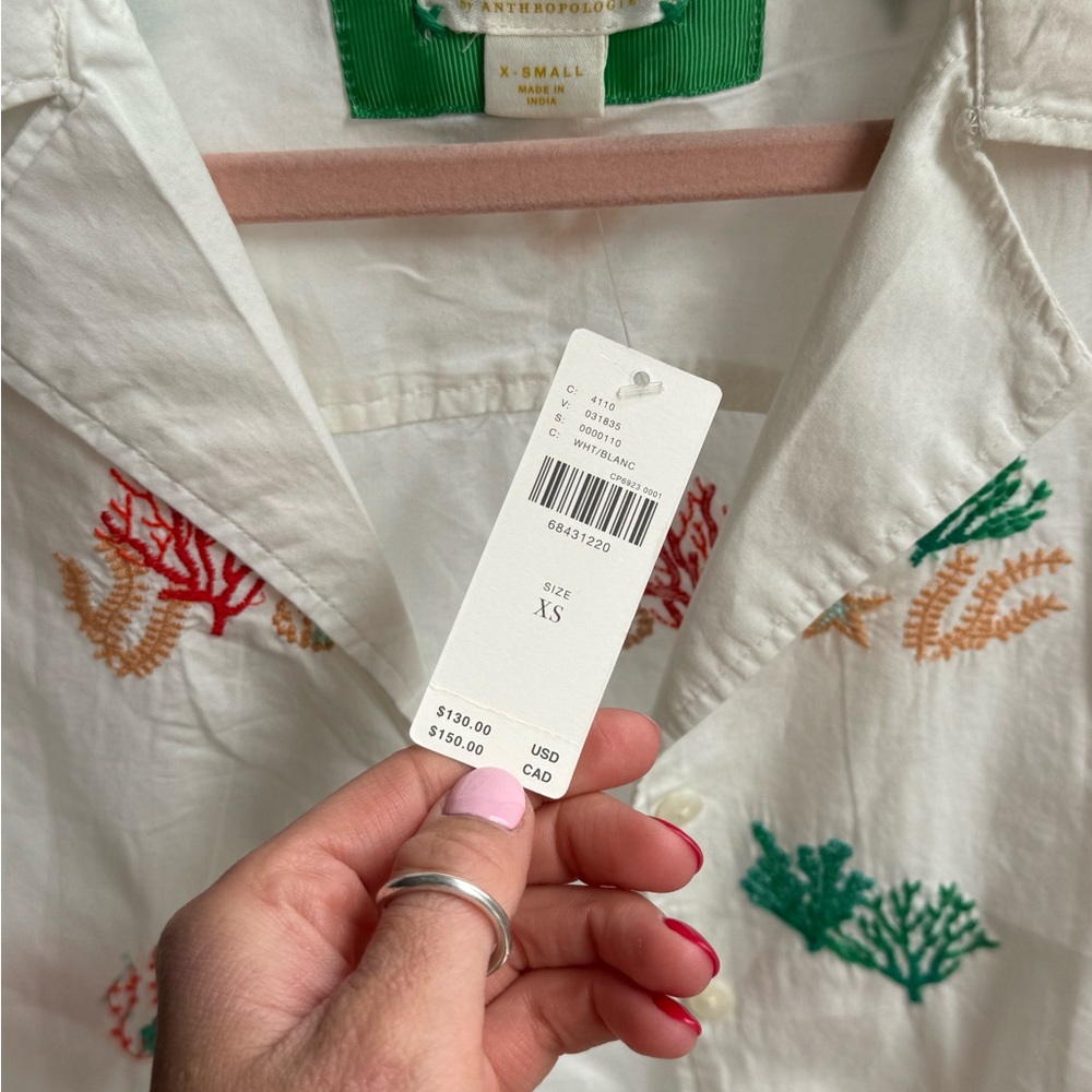 NWT Anthropologie White Cropped Embroidered Coral Reef Top - Picture 4 of 4